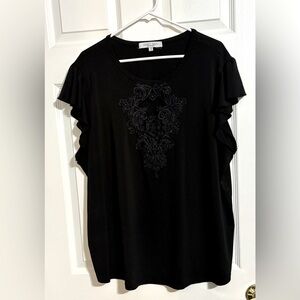Sweet Rain Black Ruffle Cap Sleeve Top - 3XL